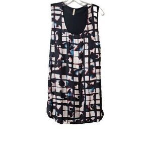 Lanston Revolve Printed Lined Black Sleeveless Tank Blouse Women's XS Sample New